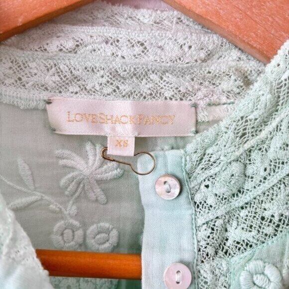 LoveShackFancy Ronda Embroidered Lace Trim Blouse in Jade Mist Hand Dye - Picture 11 of 11
